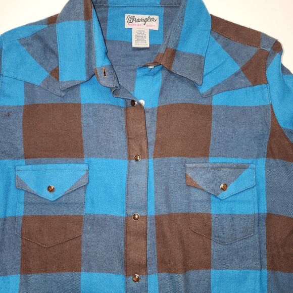 NWT Wrangler Wrancher Women's Plaid Button Up Flannel Shirt Sz L - Picture 7 of 7